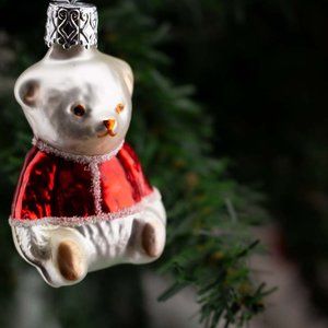 Teddy Bear in a Red Sweater, Vintage Old World Christmas Glass Ornament